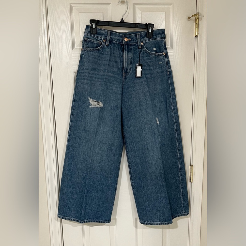 Express Indigo Denim High Waisted Wide Leg Cropped Jeans